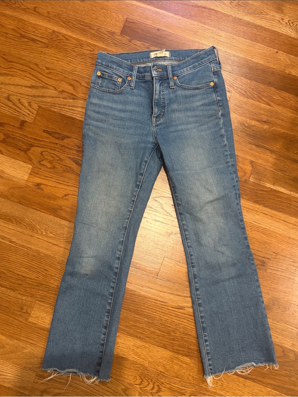 Madewell Medium Blue Flare Jeans with Raw Hem